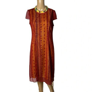 Qipoa Cheongsam  dress,PTP 15.5”red,layered ,slit,sheer,hi-Lo,abstract ,NWT